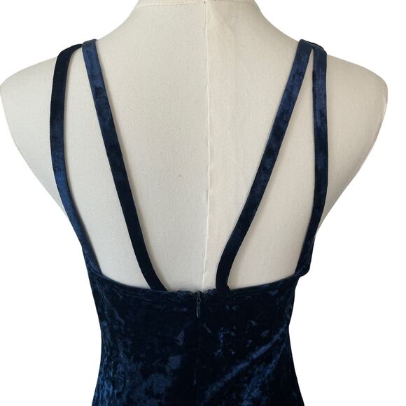 Windsor Y2K Plunge Mini Dress Velvet Fairy Dark Blue Whimsigoth Size Large - Picture 5 of 10